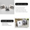 Stainless Steel Table Number Signs for Restaurants, Tent-Style, Stackable, Silver view 3