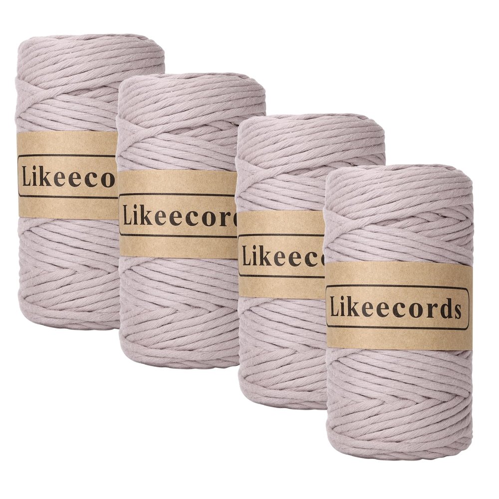 Likeecords Macrame Cord, 4 mm x 80 m, Single-Strand Cotton Rope