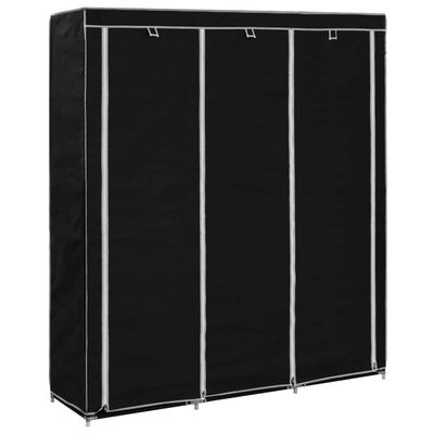 LAPOOH Fabric Wardrobe with Shelves and Hanging Rails, Black, 150 x 45 x 175 cm