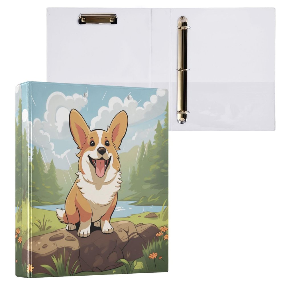 Cute Breed Welsh Corgi 3-Ring Binder with Clipboard and Pocket