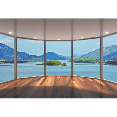 Ttincceer French Window Photography Backdrop, 2.7 x 1.8 m, Office, Living Room, Meeting Room, Seaview Landscape