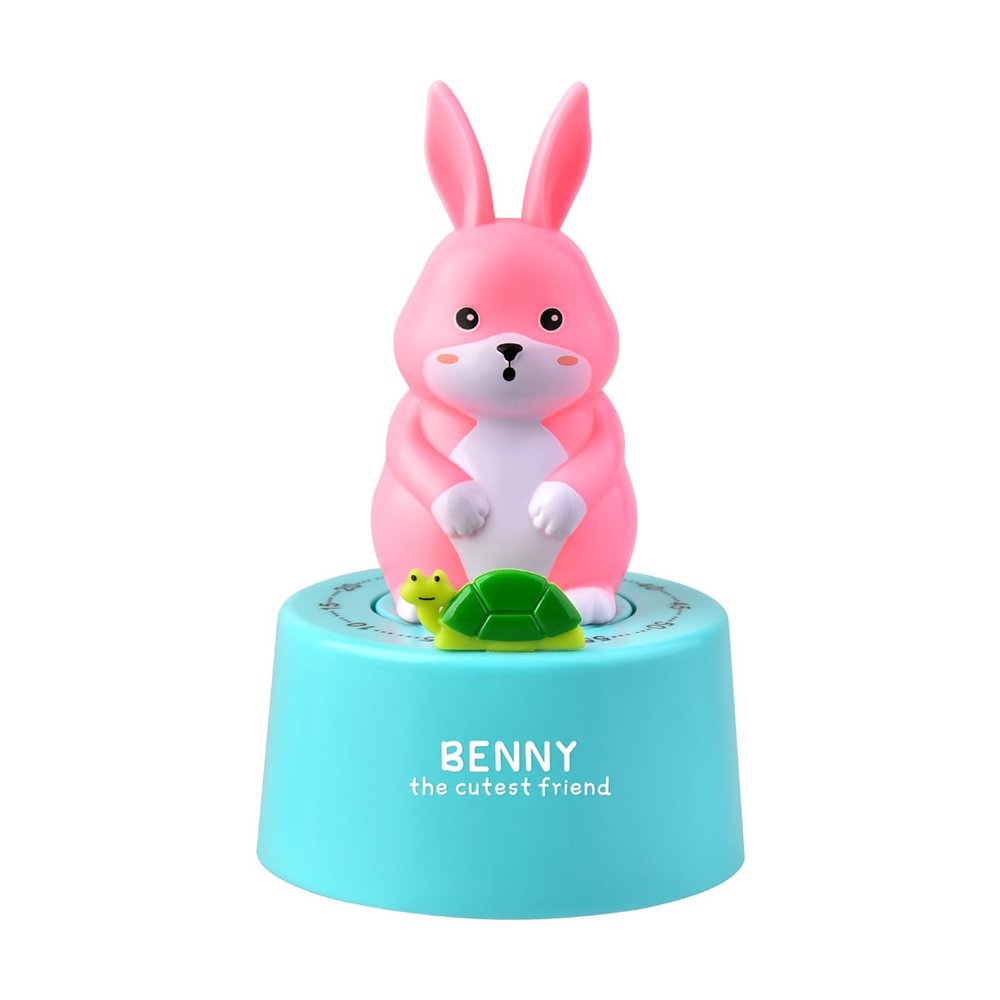 Uixxducc Cat Kitchen Timer, Mechanical 60-Minute Countdown Timer, Funny Cartoon Animal Timer (Blue Rabbit)
