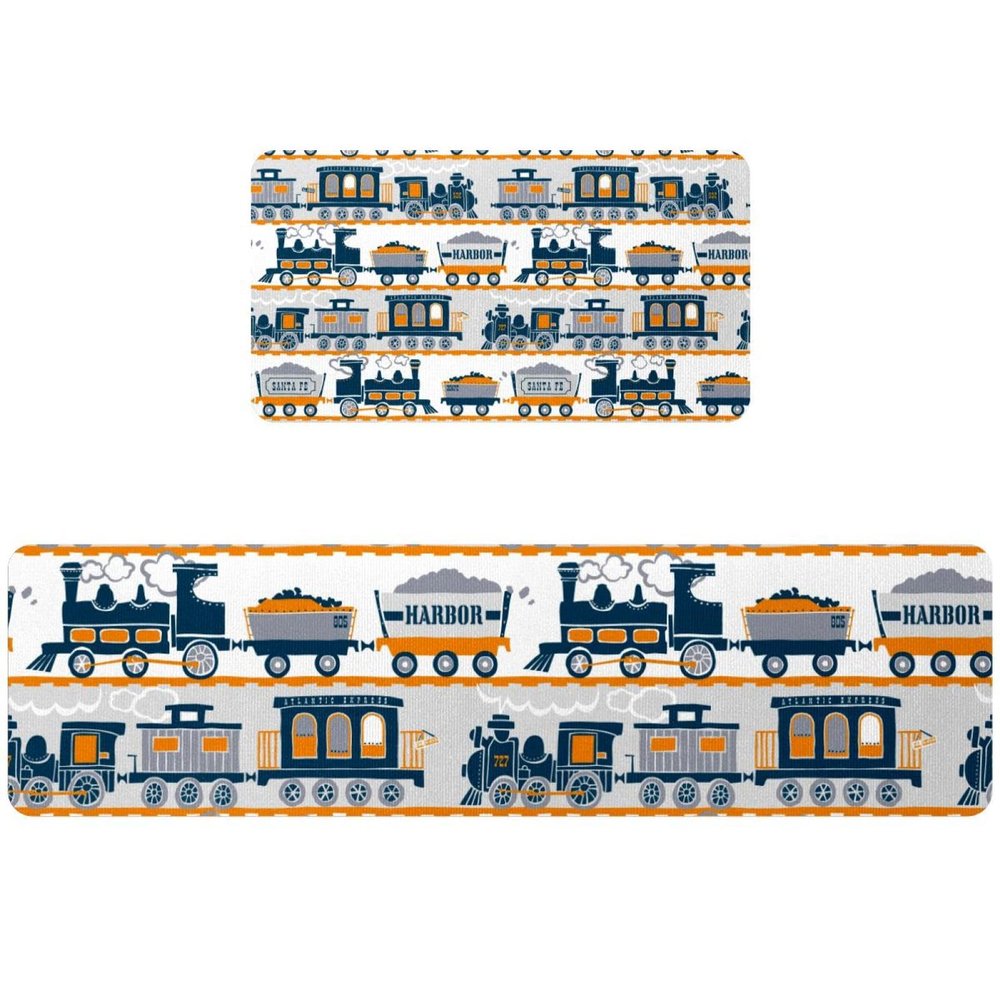 VAPOKF 2-Piece Kitchen Mat Set, Vintage Train, Non-Slip, Washable