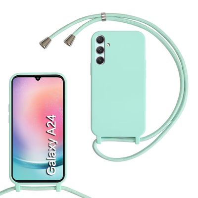 Phone Strap Case for Samsung Galaxy A24, Detachable Adjustable Lanyard, Mint Green