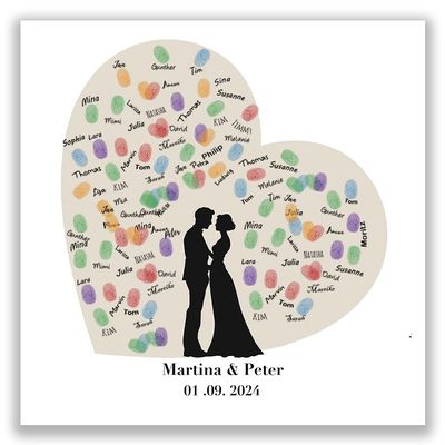 galleryy.net Personalized Fingerprint Tree Wedding Silhouette Poster, 50 x 50 cm, Custom Names & Date, Includes Accessory Set with Ink Pads and Pen
