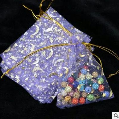 50-Piece Star-Moon Organza Bags, 9 x 12 cm, Purple