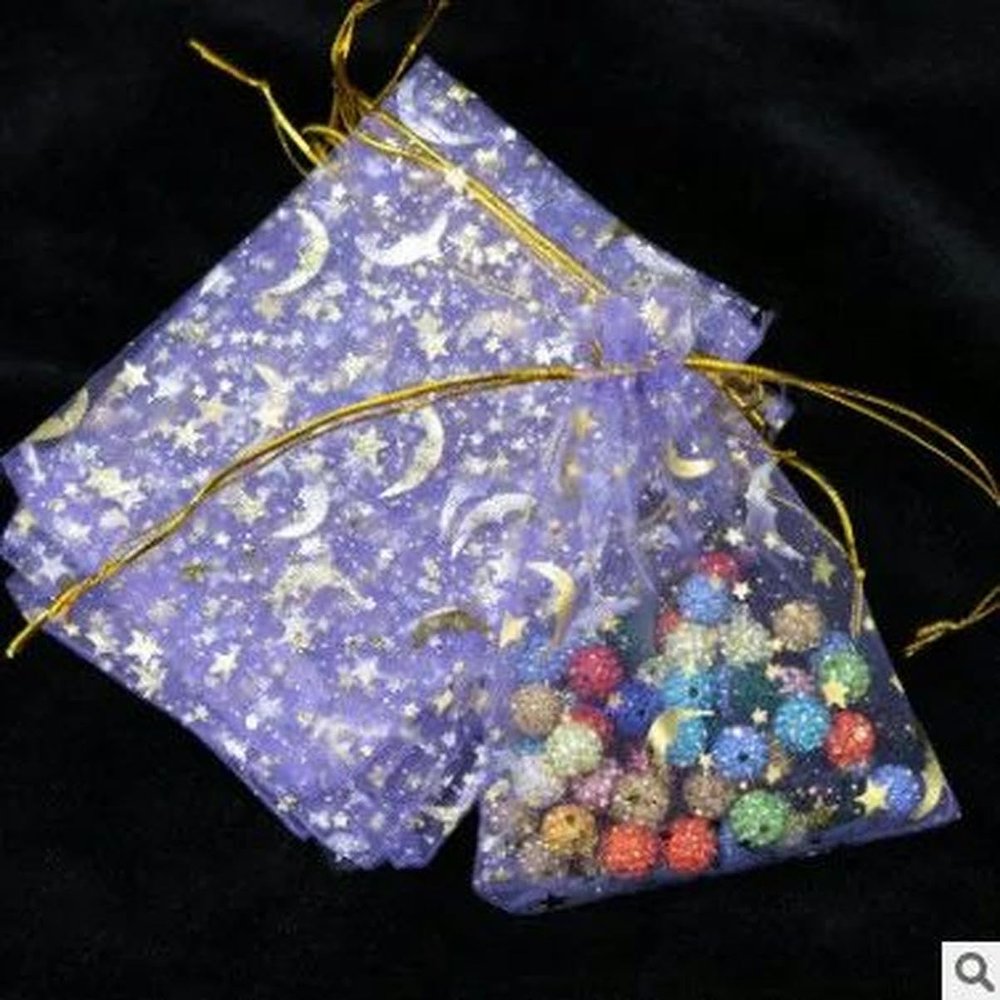 50-Piece Star-Moon Organza Bags, 9 x 12 cm, Purple