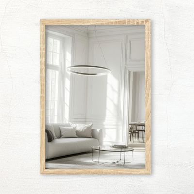 CLAMARO Vision Wall Mirror 45 x 165 cm, Sonoma Oak Frame, 300+ Sizes, Real Glass, Vertical or Horizontal Mounting, Handmade in Germany