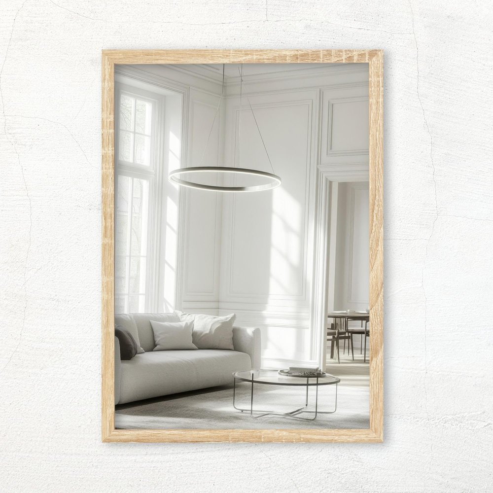 CLAMARO Vision Wall Mirror 45 x 165 cm, Sonoma Oak Frame, 300+ Sizes, Real Glass, Vertical or Horizontal Mounting, Handmade in Germany