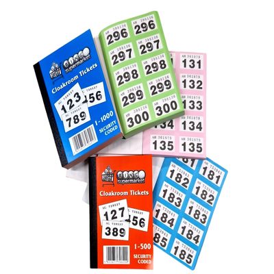 Bingosupermarket Raffle Tickets 1–1000, Coat Check Tickets, Assorted Colors (Random)
