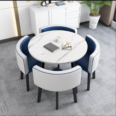 FDSGEEE Round Dining Table and 4-Chair Set, Space-Saving (Color: I)