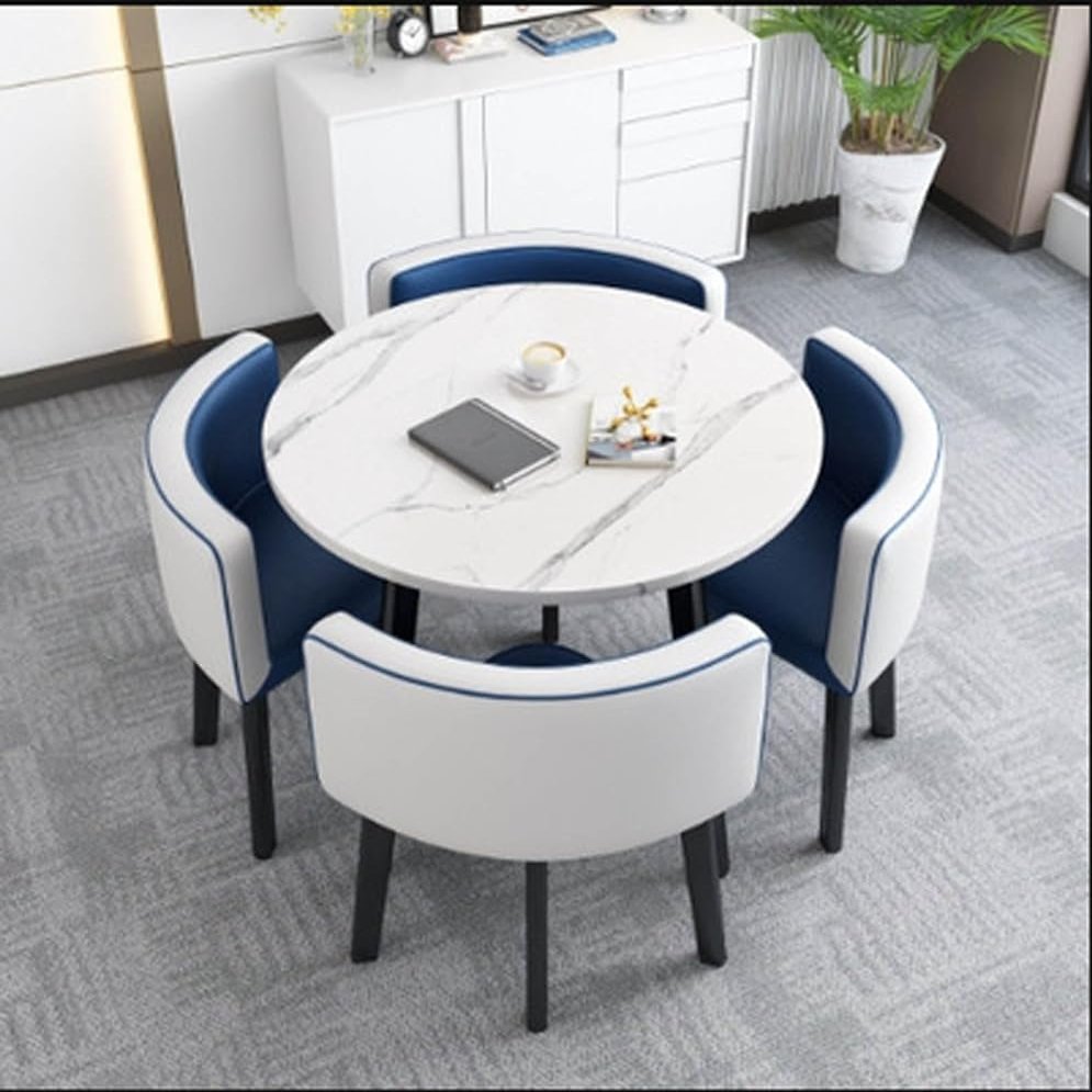 FDSGEEE Round Dining Table and 4-Chair Set, Space-Saving (Color: I)