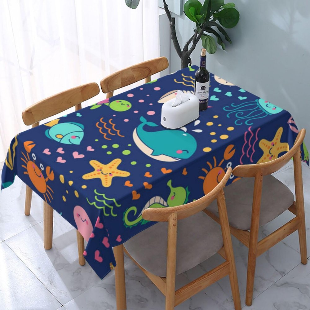 MKNAZ Rectangular Cartoon Sea Fish Tablecloth, 183 x 137 cm