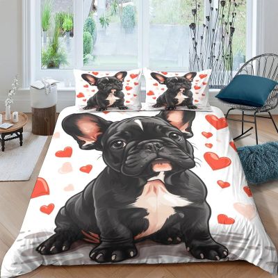 French Bulldog 3D-Printed Duvet Cover Set, Soft Microfiber Bedding with Zipper and Pillowcases