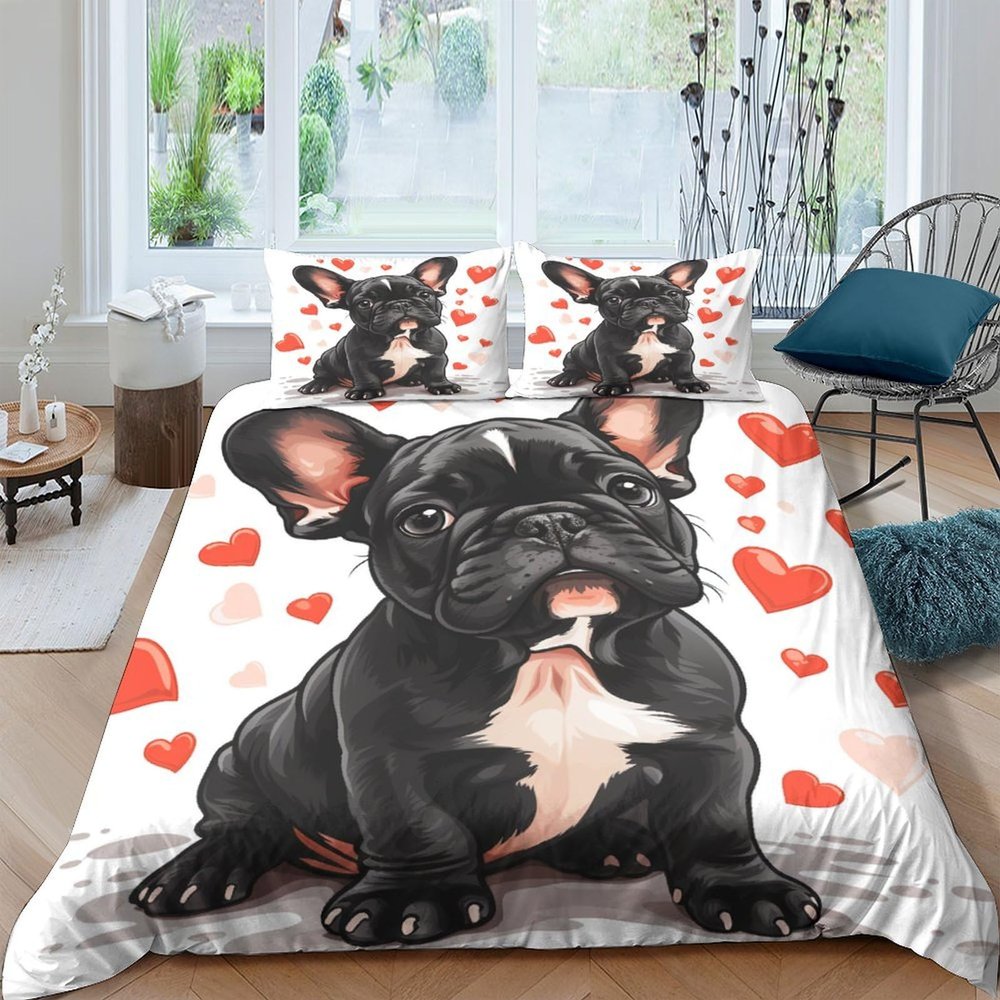French Bulldog 3D-Printed Duvet Cover Set, Soft Microfiber Bedding with Zipper and Pillowcases