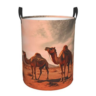 Camels Rest Desert Round Waterproof Laundry Basket with Handle