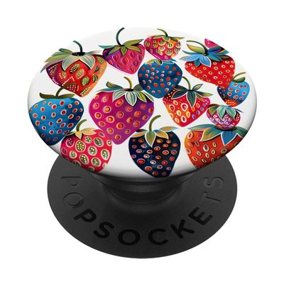 Decorative Berries, Vibrant Patterned Strawberry Illustration PopSockets with Swappable PopGrip