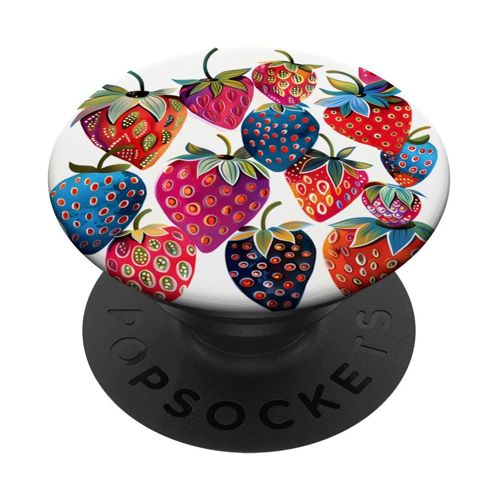 Decorative Berries, Vibrant Patterned Strawberry Illustration PopSockets with Swappable PopGrip