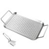 Herfair Plancha Grill Plate, 27.7 x 18.7 cm, Stainless Steel BBQ Grill Mat with Grill Clip, Teppanyaki Plate for Charcoal and Gas Grills view 1