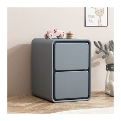 Nightstand with 2 Drawers, Faux Leather, 18.8 in. High, Gray-Blue (G