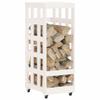 Log Holder with Wheels, White, 40 x 49 x 110 cm, Solid Pine Wood view 3