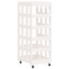 Log Holder with Wheels, White, 40 x 49 x 110 cm, Solid Pine Wood view 4