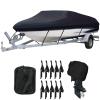 Boat Cover with Outboard Motor Cover, 600D Oxford Fabric, Waterproof Dust Protection, Black, for Yachts, Speedboats, Fishing Boats, V-Hulls, 17–19 ft view 1