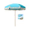 Blue Fringed Beach Umbrella for Sand, 6 ft, UV 50+, Tilt, Carry Bag view 1