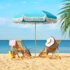 Blue Fringed Beach Umbrella for Sand, 6 ft, UV 50+, Tilt, Carry Bag view 2
