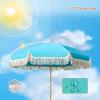 Blue Fringed Beach Umbrella for Sand, 6 ft, UV 50+, Tilt, Carry Bag view 3