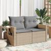 BaraSh 2-Seater Outdoor Sofa with Cushions, Beige Poly Rattan view 1