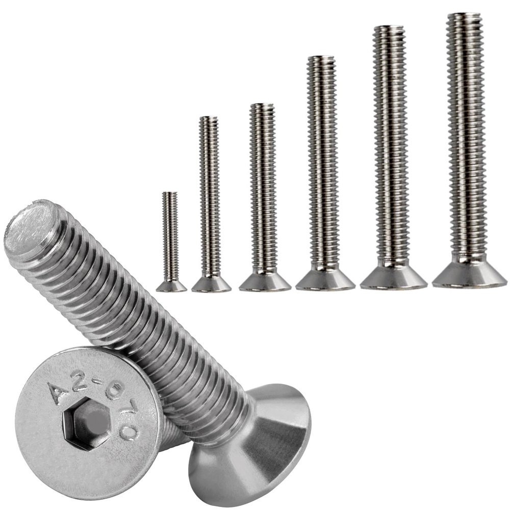 50 M5 x 40 mm Countersunk Hex Socket Screws, Stainless Steel A2, Full Thread, DIN 7991