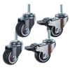 4-Pack Soft Rubber Swivel Casters, M6 x 15 mm Threaded Stem, 2 Braked + 2 Universal, 1.25 in view 1