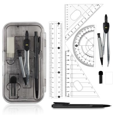 8-Piece Geometry Set with Storage Case, Black