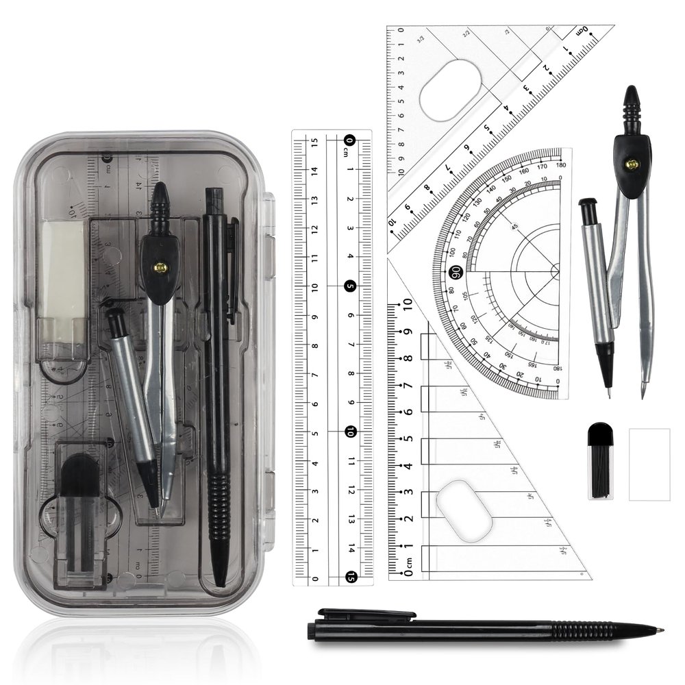 8-Piece Geometry Set with Storage Case, Black