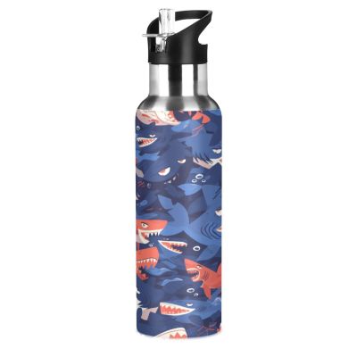 Blue Ocean Shark 600 mL Insulated Water Bottle with Straw