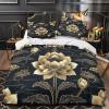 BLISSCOZY Luxury Golden Flower 3D-Printed 3-Piece Microfiber Bedding Set, King 220 x 240 cm view 2