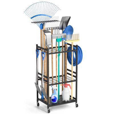 DAOUTIME Garden Tool Organizer with Wheels, Black