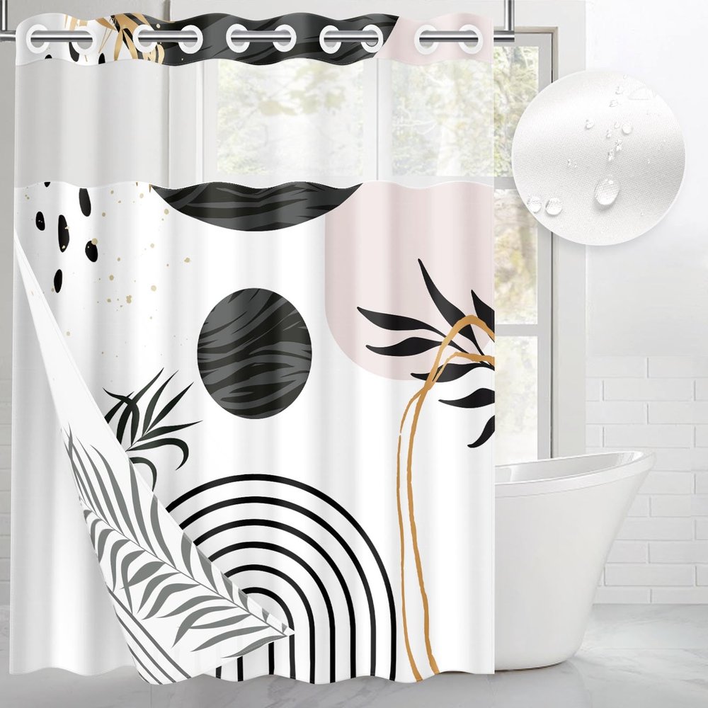 Britown Hookless Boho Shower Curtain Set with Snap-In Liner