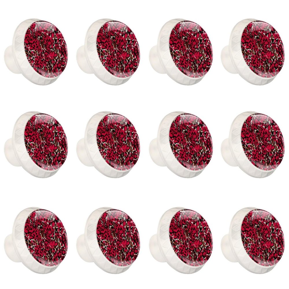 Cabinet/Drawer Knobs with Arthritis Leopard Pattern, Clear Crystal Glass, 12-Pack