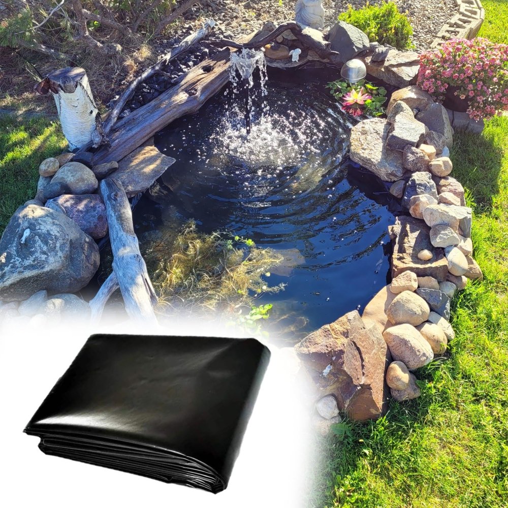 Janeepoch Black HDPE Pond Liner, Flexible and Foldable, Fish- and Plant-Friendly, for Swimming Ponds, Gardens, Waterfalls, Construction, and Aquaculture — 2 × 4.0 m (6.6 × 13.1 ft); Other Sizes: 3 × 2 m, 3 × 6 m, 4 × 9 m