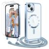 Ethanger iPhone 15 Case with Strap + 2 Screen Protectors, Blue view 1