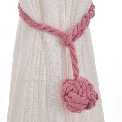 AOEGBY 1PC Handwoven Cotton Linen Curtain Tieback Rope with Ball Buckle, Pink