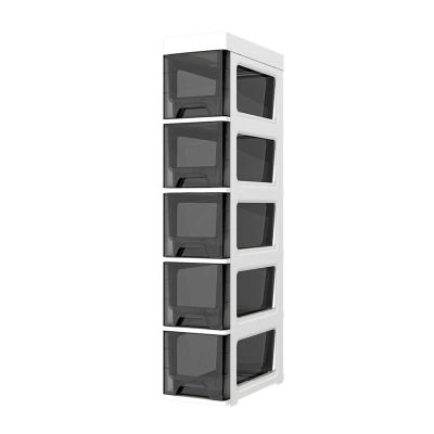 AVSMGP Slim Bathroom Storage Cabinet with Drawers, 7-Inch Wide, 5-Tier, Black