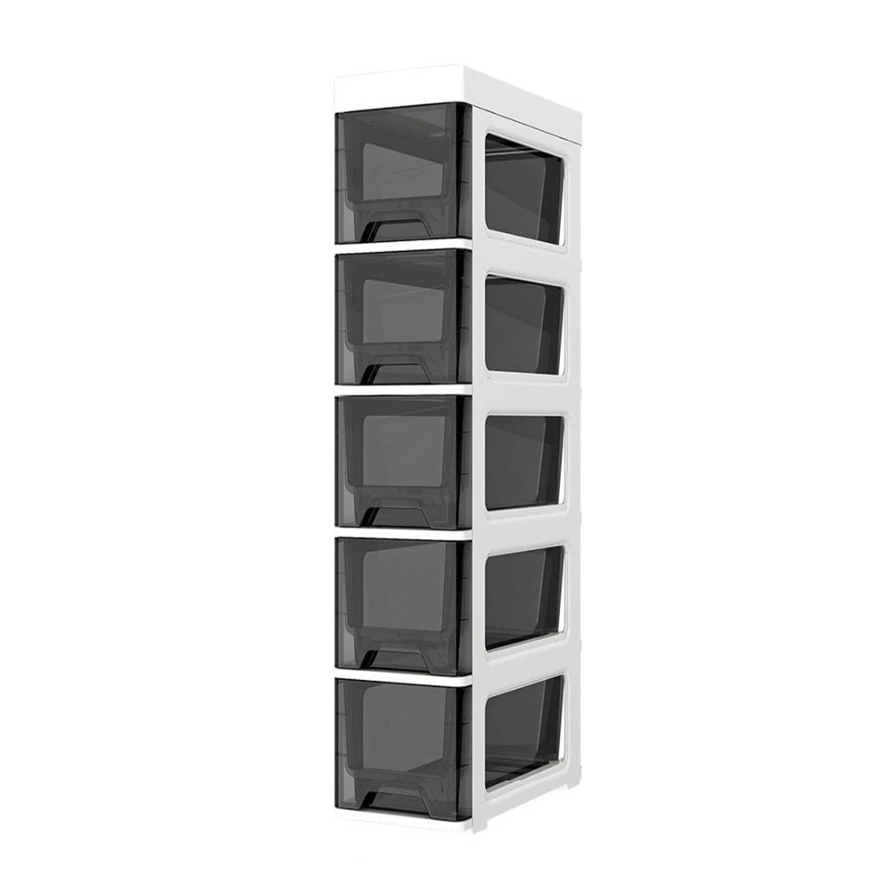 AVSMGP Slim Bathroom Storage Cabinet with Drawers, 7-Inch Wide, 5-Tier, Black