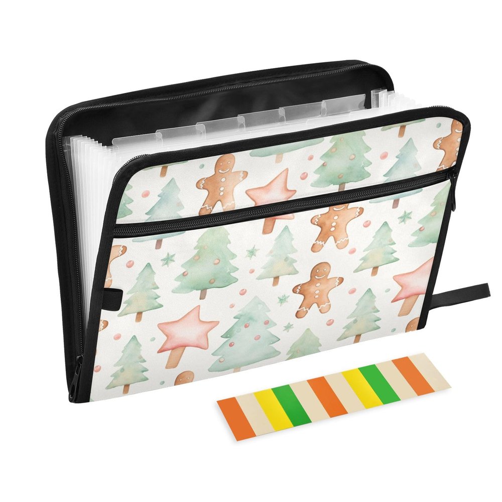 Accordion File Folder with Christmas Tree Cartoon Pattern, 13 Pockets