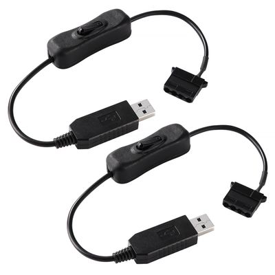KUOQIY 2-Pack 34 cm USB-A to 4-Pin Molex 12V Step-Up Fan Cable with Switch