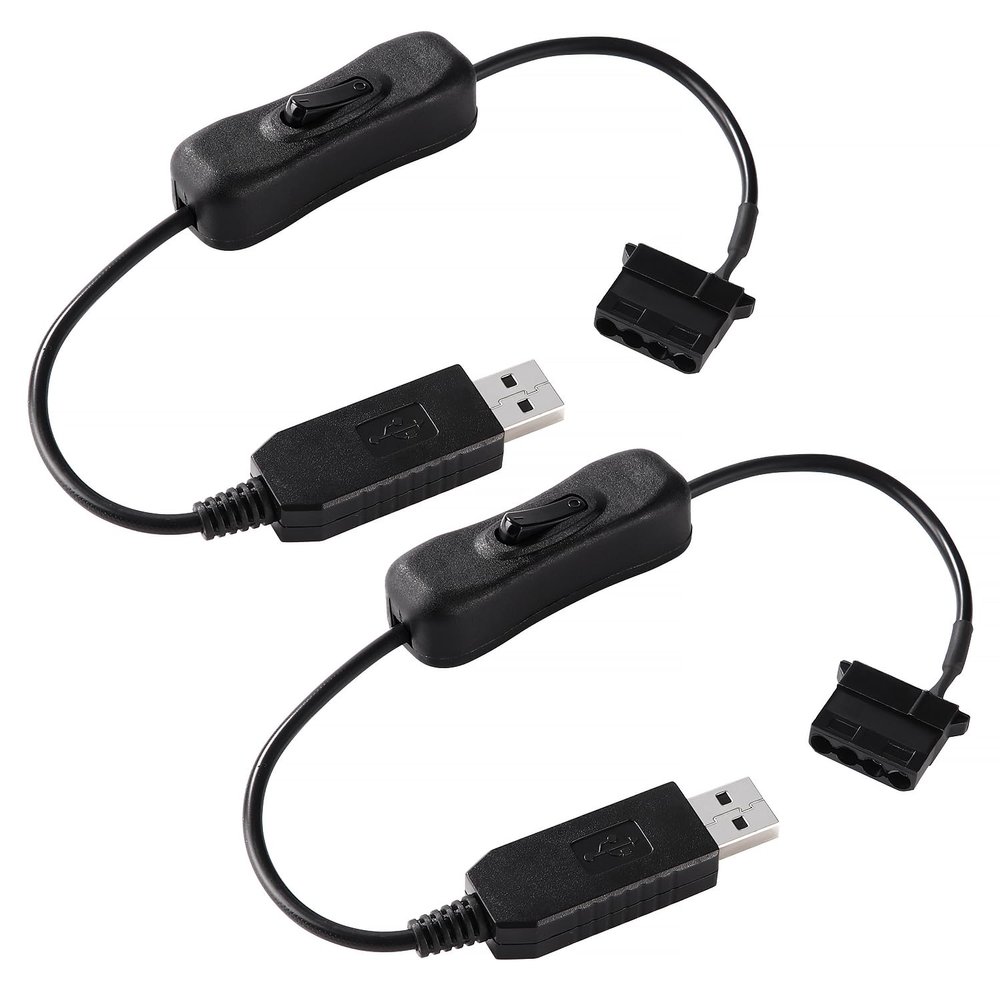 KUOQIY 2-Pack 34 cm USB-A to 4-Pin Molex 12V Step-Up Fan Cable with Switch