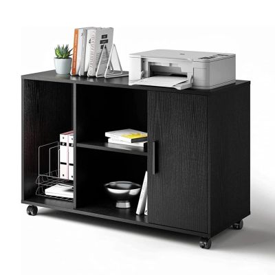 HASMI Large Wooden Filing Cabinet with Adjustable Shelves and Locking Casters