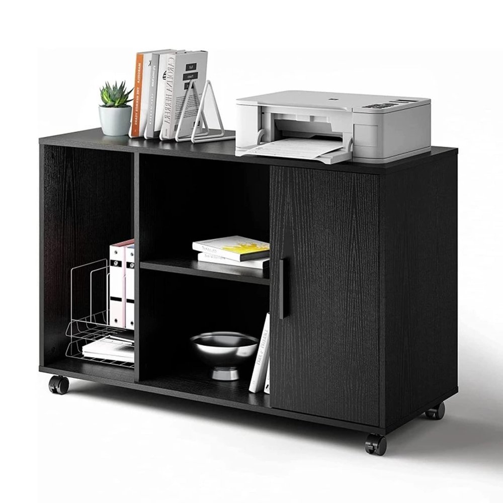 HASMI Large Wooden Filing Cabinet with Adjustable Shelves and Locking Casters